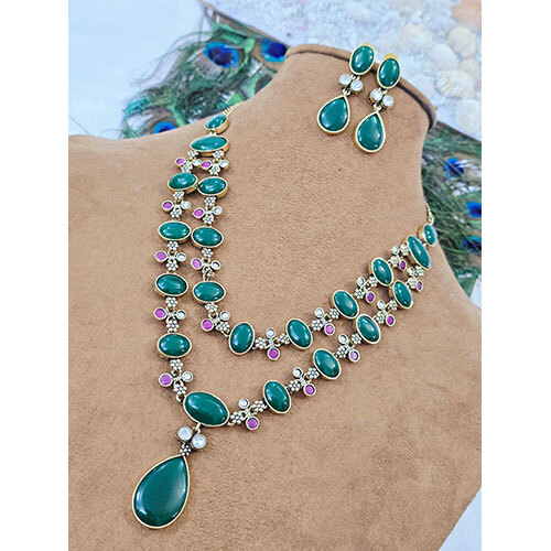 Premium Amrapali Necklace Set - Color: Green