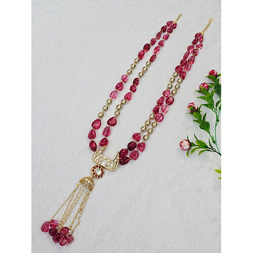 Ruby And Pearl Necklace - Color: Golden