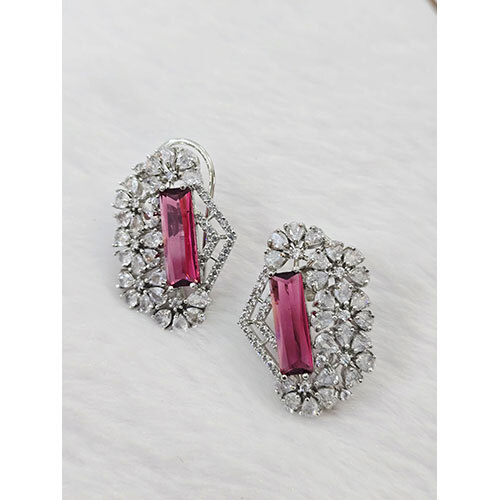 Silver Ad Earrings - Color: Pink
