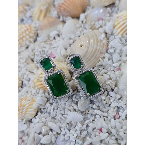 Silver Ad Earrings - Color: Green