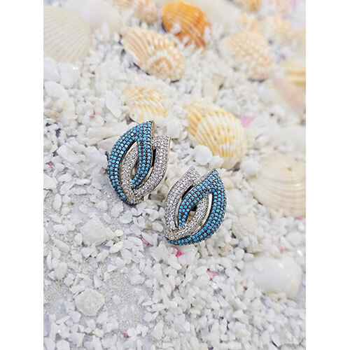 Silver Earrings With Ad - Color: Blue