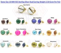 925 Sterling Silver Multi Gemstone Earring Studs In Round Shape