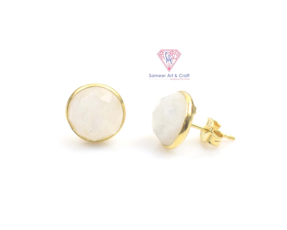 925 Sterling Silver Multi Gemstone Earring Studs In Round Shape