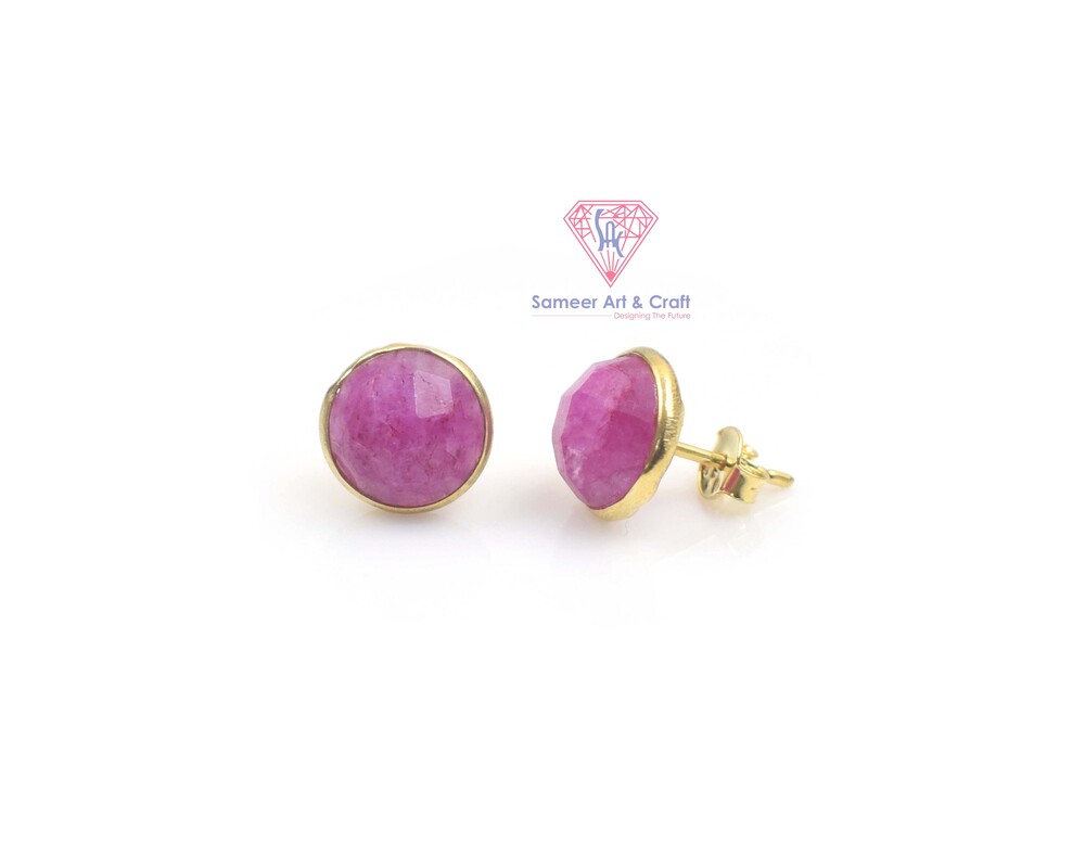 925 Sterling Silver Multi Gemstone Earring Studs In Round Shape