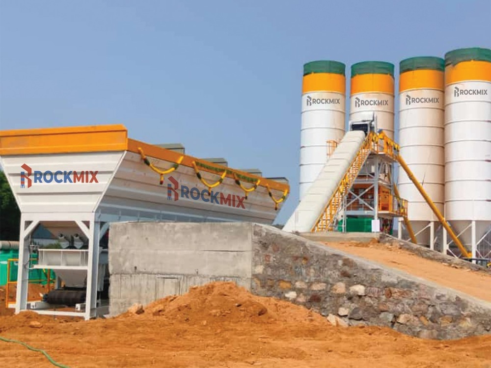 Statinory Concrete Batching-Mixing Plant With Pan-Twin Shaft-Planetary Mixer - Color: Blue