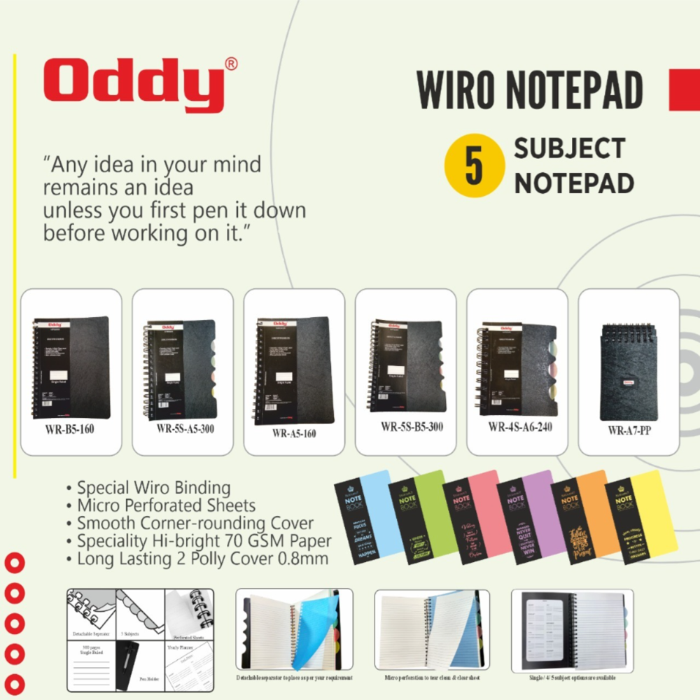 Oddy Wiro Note Books - Feature: Speciality Hi-bright Paper