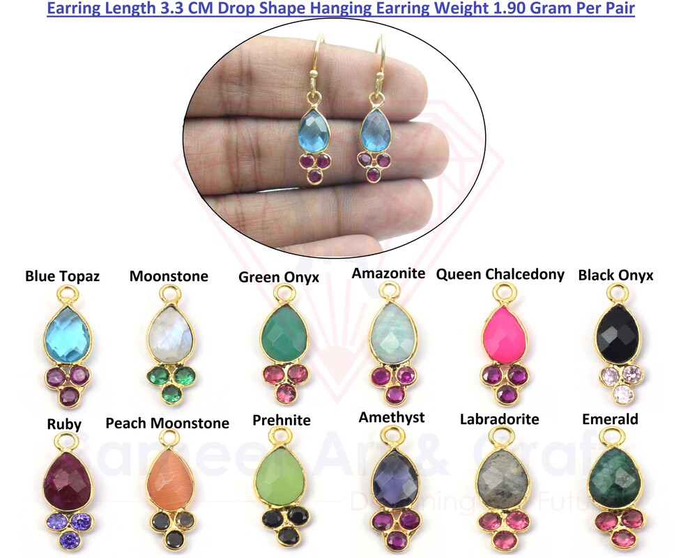Multi Gemstone Drop Shape Brass With Gold Plated Hoop Earring