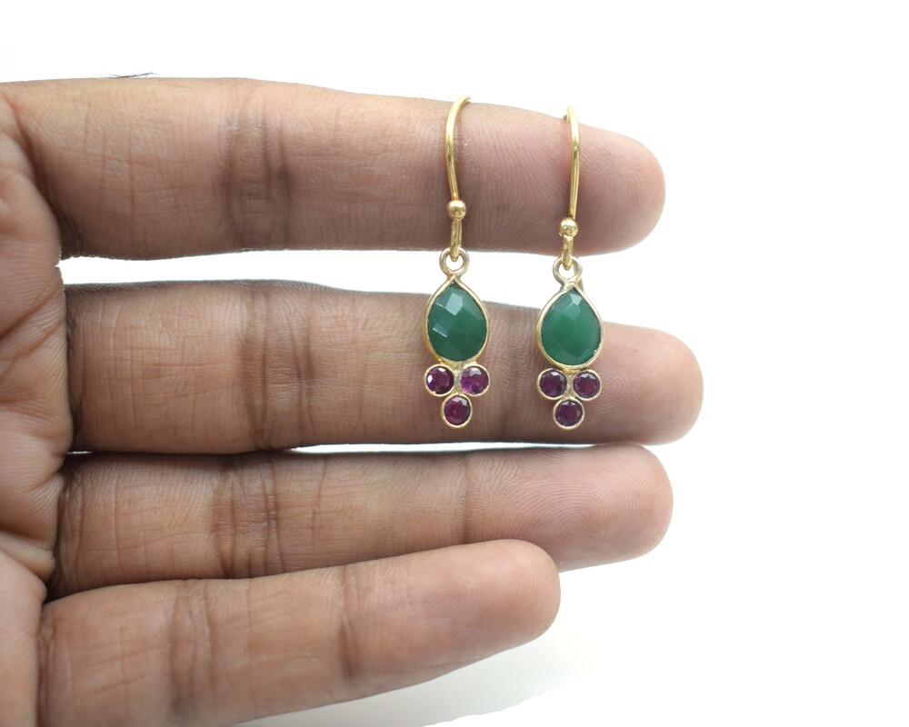 Multi Gemstone Drop Shape Brass With Gold Plated Hoop Earring