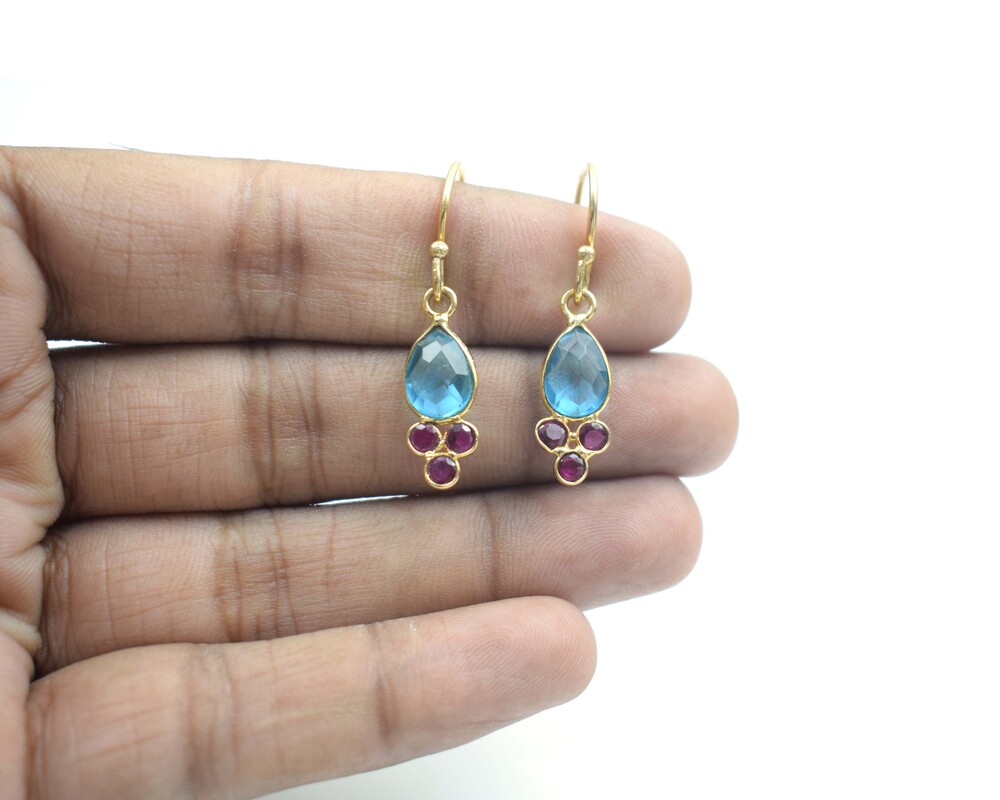 Multi Gemstone Drop Shape Brass With Gold Plated Hoop Earring