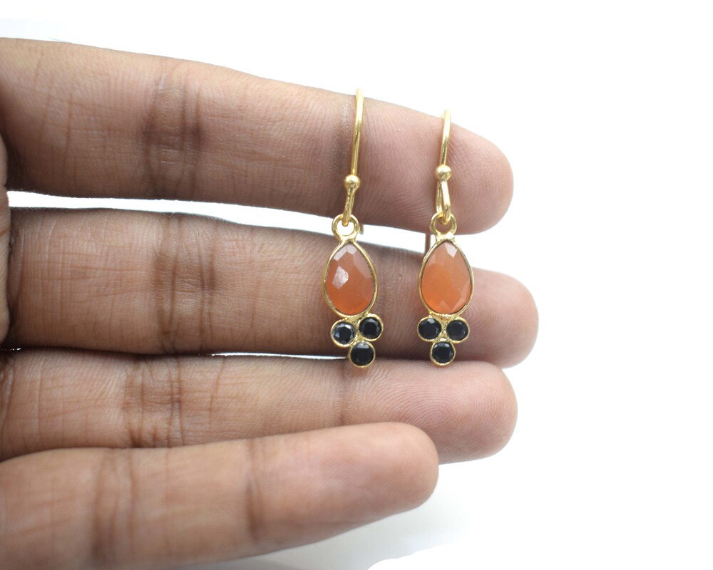 Multi Gemstone Drop Shape Brass With Gold Plated Hoop Earring