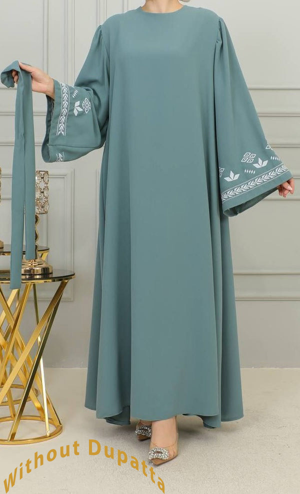 Mint Abaya Embroidery Work Burqa For Women Modest Wear Stylish Dubai Abaya