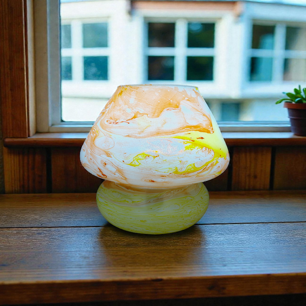 3d Glass Table Lamp | Mushroom Shape 3d Glass Table Lamp | Glass Table Lamp | Marble Lamp - Color: Multicolor