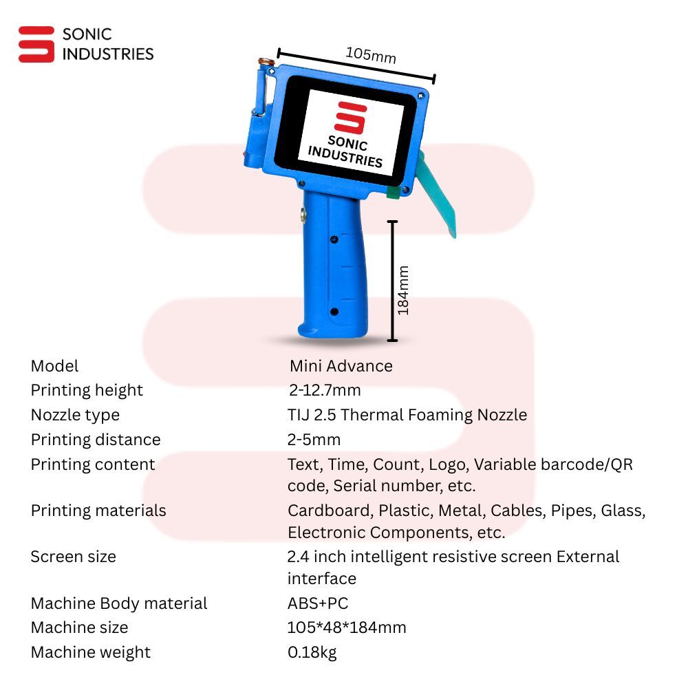 Mini Printer for printing date,Mrp,Exp.logo,Serial no & etc.