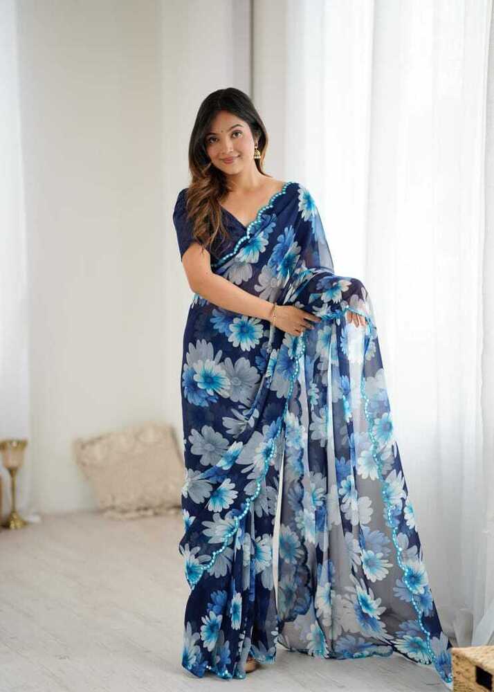 Soft Georgette Silk Saree - Bust Size: 44 Inch (In)