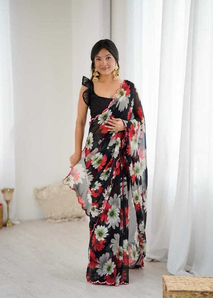 Soft Georgette Silk Saree - Bust Size: 44 Inch (In)