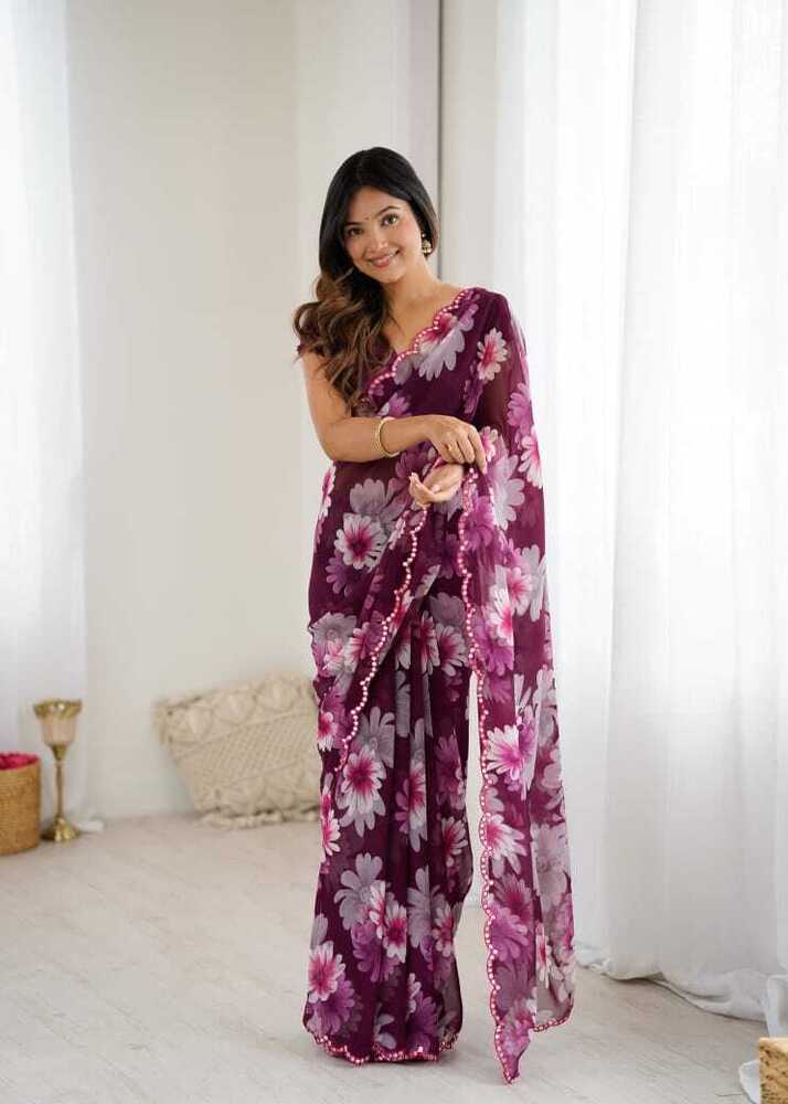 Soft Georgette Silk Saree - Bust Size: 44 Inch (In)