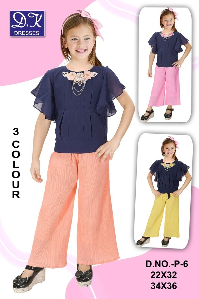 P-6 Solid Round Neck Top And Capri Set - Age Group: Kids