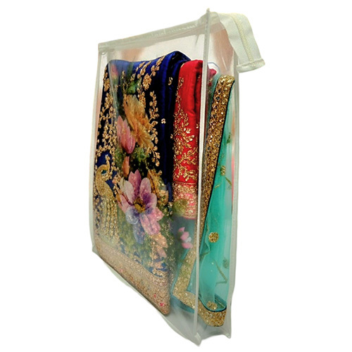 Long Zipper Saree Transparent Packing Bag - Design: Plain