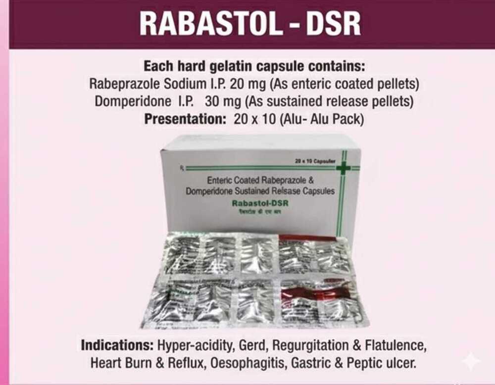 Rabastol - Dsr - Ingredients: Rabeprazole 20A Mg (Enteric Coated)
Domperidone 30A Mg (Sustaineda Release)