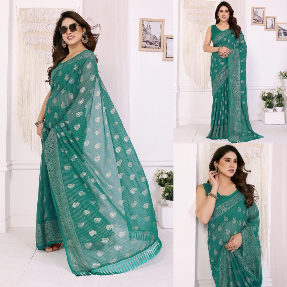 Georgette Saree With Foil Work - Color: As Per Images