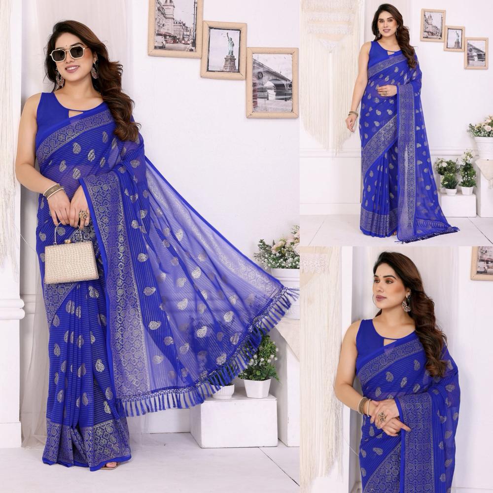 Georgette Saree With Foil Work - Color: As Per Images