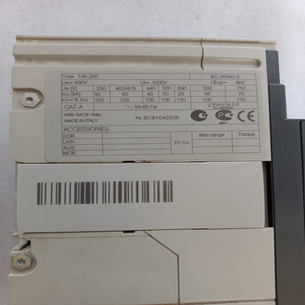 Abb T4s 250 Mccb 250amp Circuit Breaker 50ka At 400 415v Model Sace Tmax T4s250 - Phase: 3