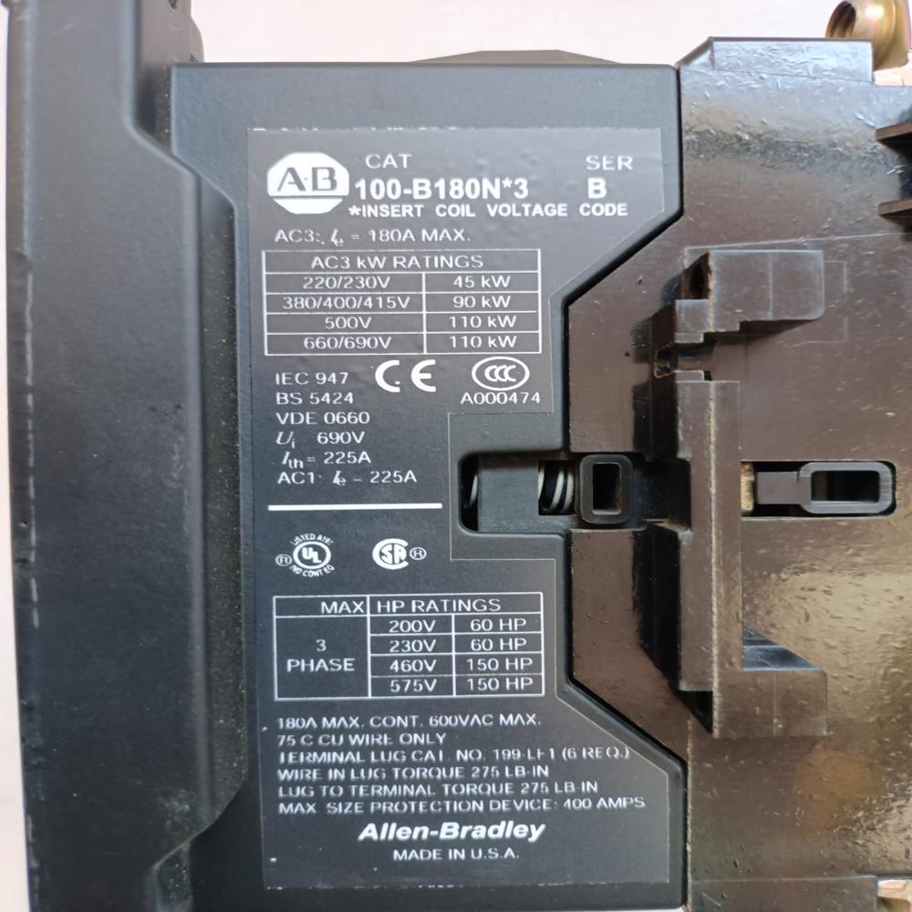 Allen-Bradley B180 Contactor Power Contactor 180amp 11ovac Cat 100-B180n*3