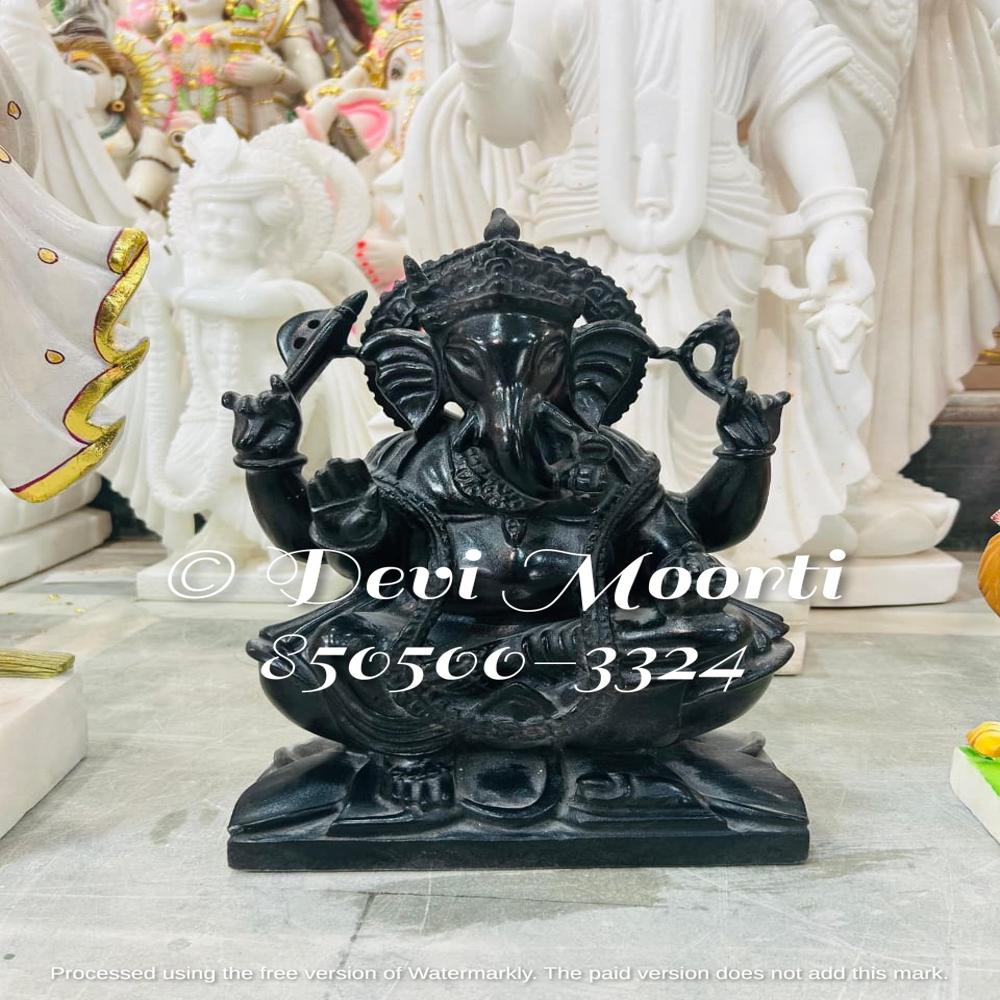 12 Inch Lord Ganesha Statue in Black Marble | Divine Ganesh Idol for Home, Office & Gift
