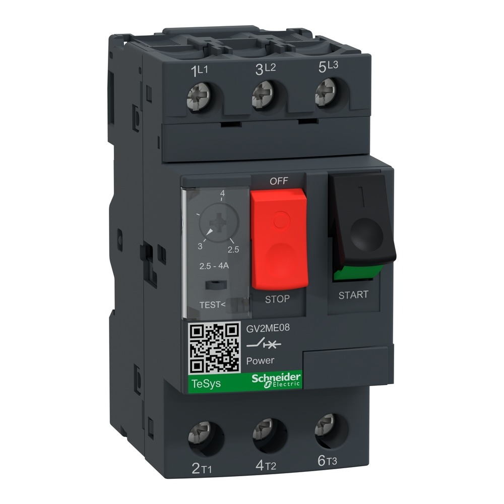 Gv2Me08 Schneider Motor Circuit Breaker With Thermal Magnetic Screw Clamp Terminals - Color: Black