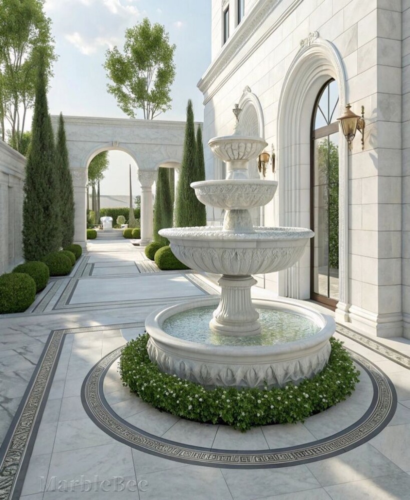 Outdoor Mini White Marble Water Fountain - Feature: Durable