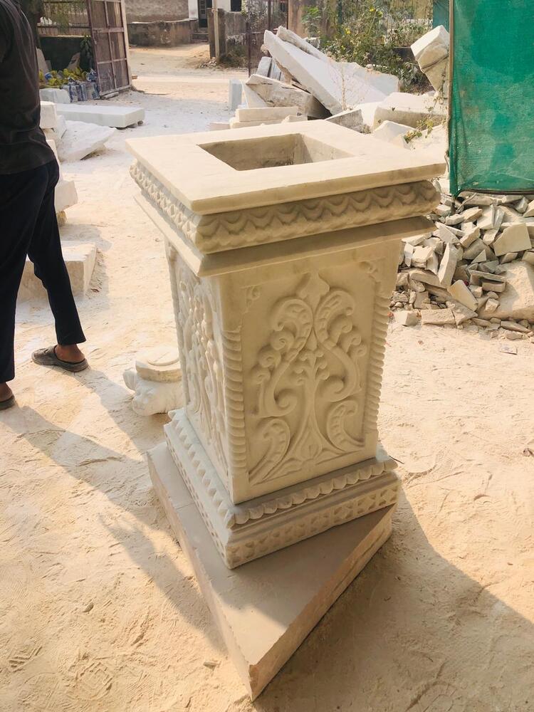 Simple Carving Work Tulsi Pot - Color: Brown