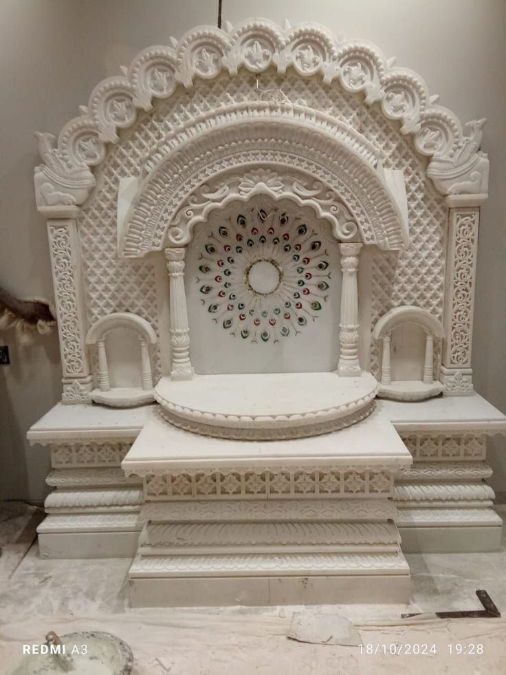 2.7 Feet White Carved Marble Temple - Feature: Easy To Clean
