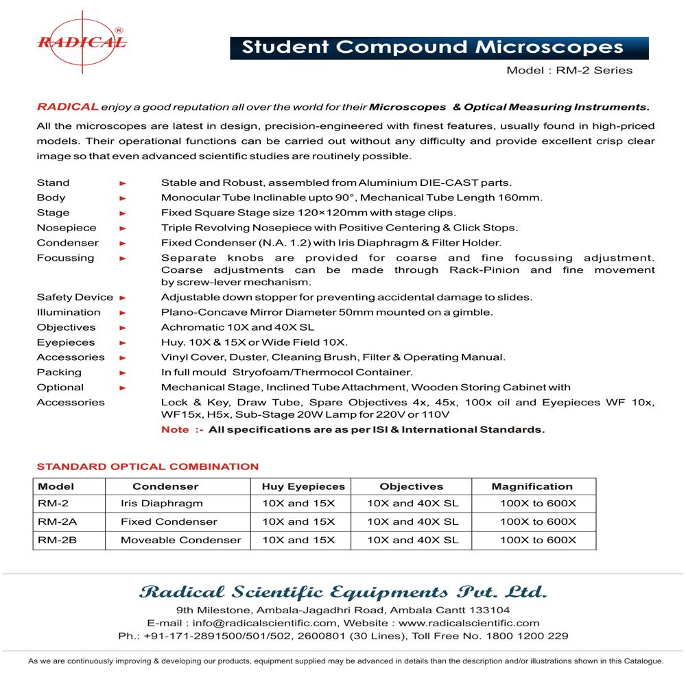 Student Compound Microscope Rm-2a - Application: Elementary Education To College Level