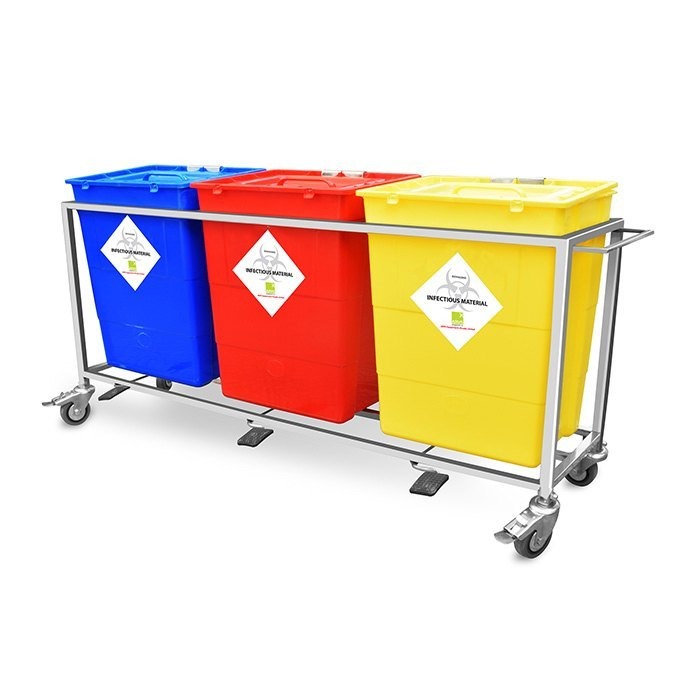 3 Bins Bio Waste Trolley With MS Stand