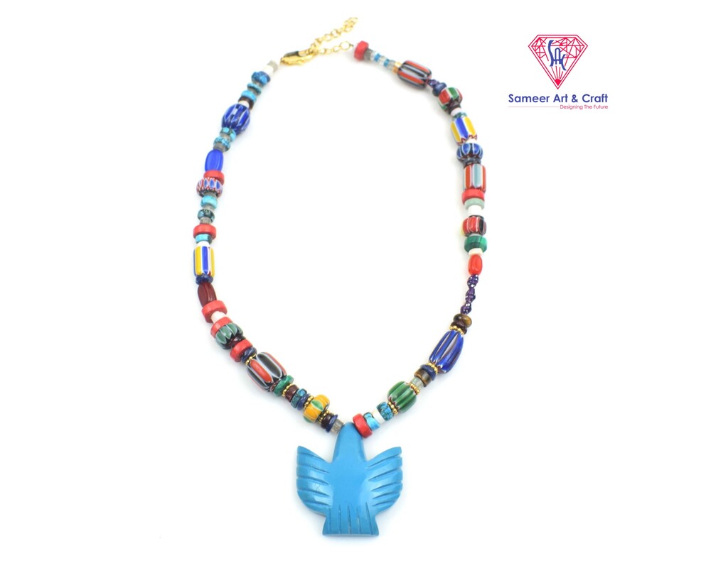 Brass Material Beaded Necklace With Eagle Design Shape