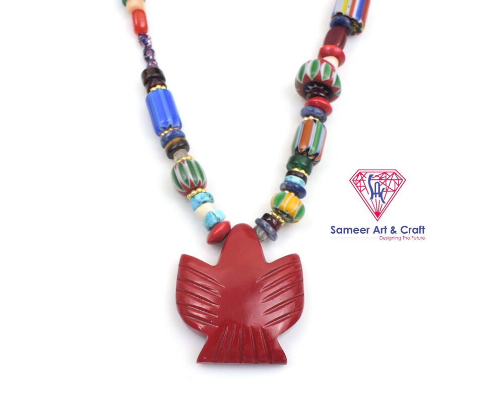 Brass Material Beaded Necklace With Eagle Design Shape