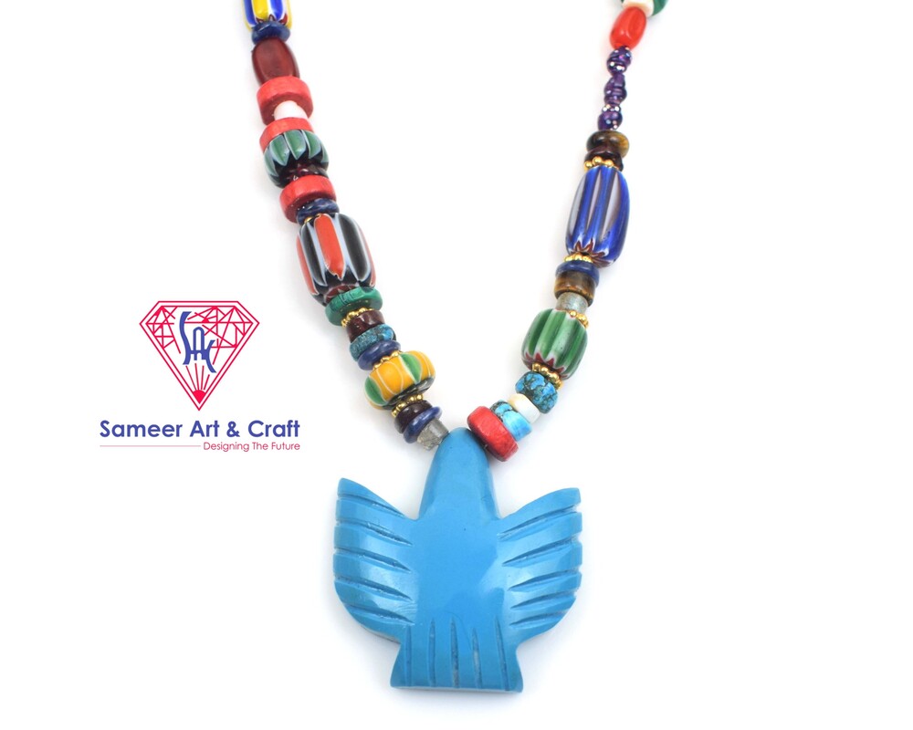 Brass Material Beaded Necklace With Eagle Design Shape