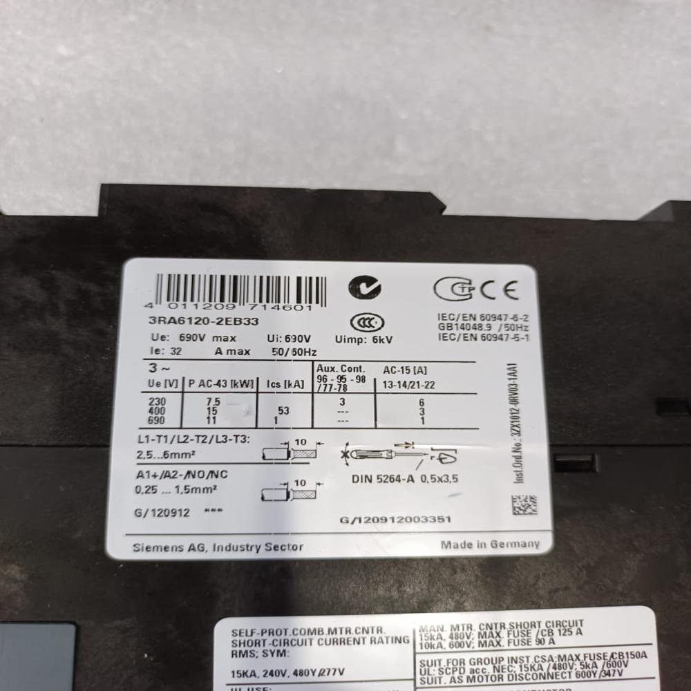 Siemens Sirus 3ra6120-2eb33 Dc 24v Siemens Mpcb Starter Range 8 To 32