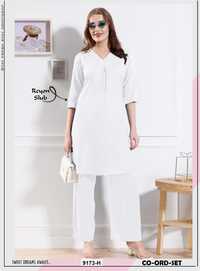 Womy Premium Extra Long Co-Ord Set for Women  Stylish Rayon Slub Kurti Set