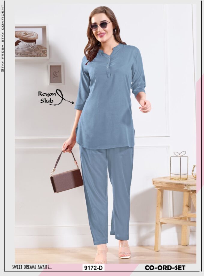 Womy Solid Co-Ord Set For Women A Long Kurti In Premium Rayon Slub A Light Grey - Ethnic Region: Indian