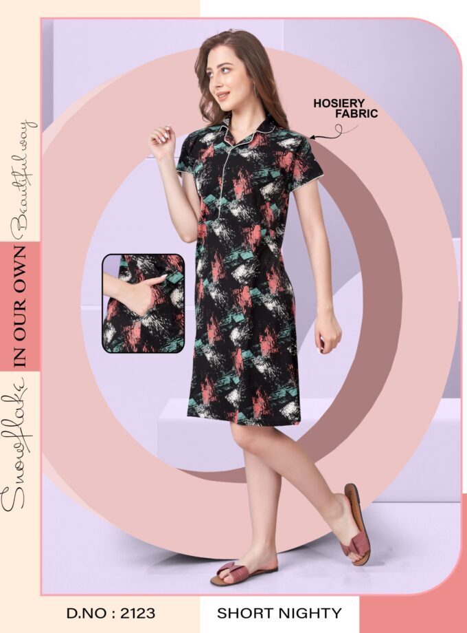 Hosiery Short Nighty  Collar Neck