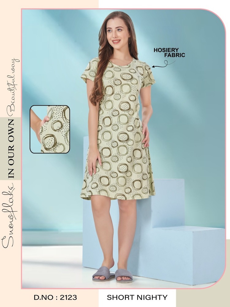 Womena  S Hosiery Short Nighty A   Round Neck  Soft & Stylish Sleepwear  Light Green - Pattern: Printed