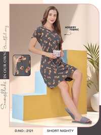 Hosiery Short Nighty  Round Neck  