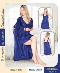 Bridal Satin Nighty With Matching Coat - Color: Blue