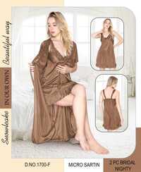 Luxury Red Satin Nighty with Matching Coat  2-Piece Set Light