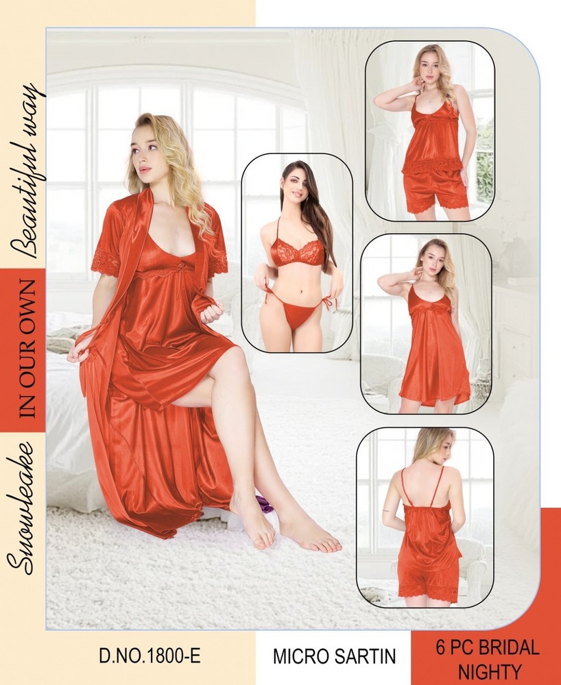 Luxury Bridal 6-Piece Honeymoon Nightwear Set  Premium Micro Satin