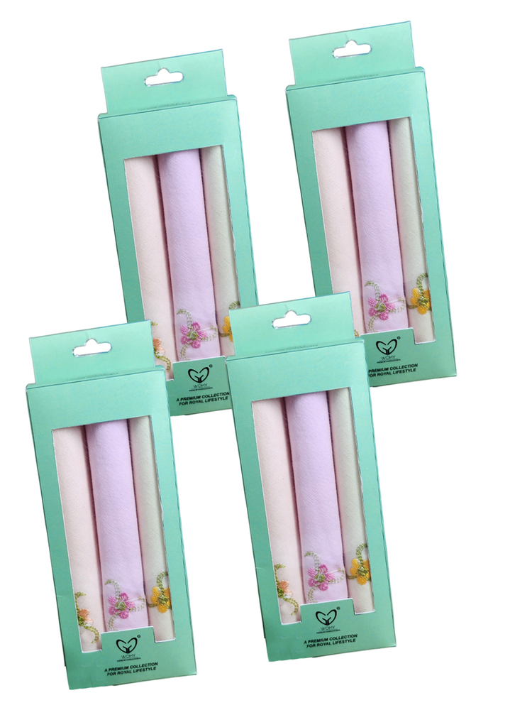 Womy Pure Cotton Embroidery Handkerchief  Luxurious Gift Set For Women (6 PC SET)