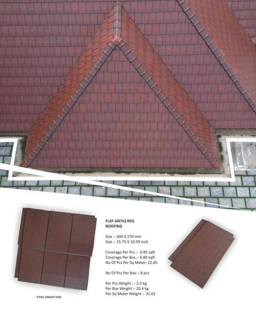 400X270mm फ्लैट एंटीक रेड रूफिंग टाइल