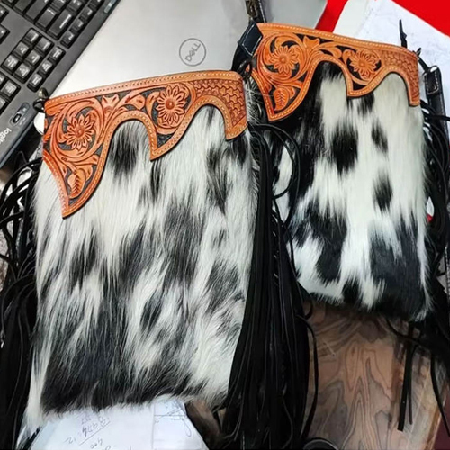 Handmade Black And White Leather Crossbody Bag - Application: Horse Riding