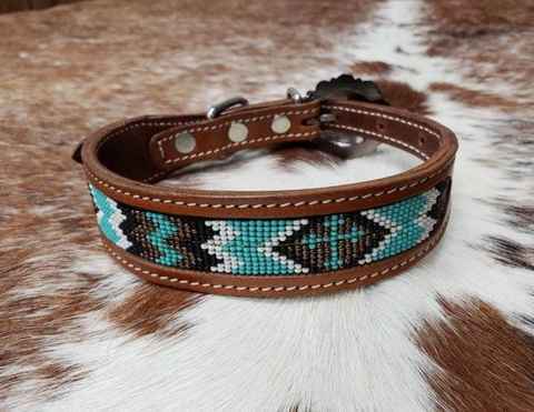 Luxury High Quality Leather Beaded Dog Collar - Color: As Per Availability